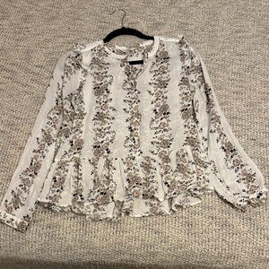 Lucky Brand Cream and Brown Floral Blouse XS